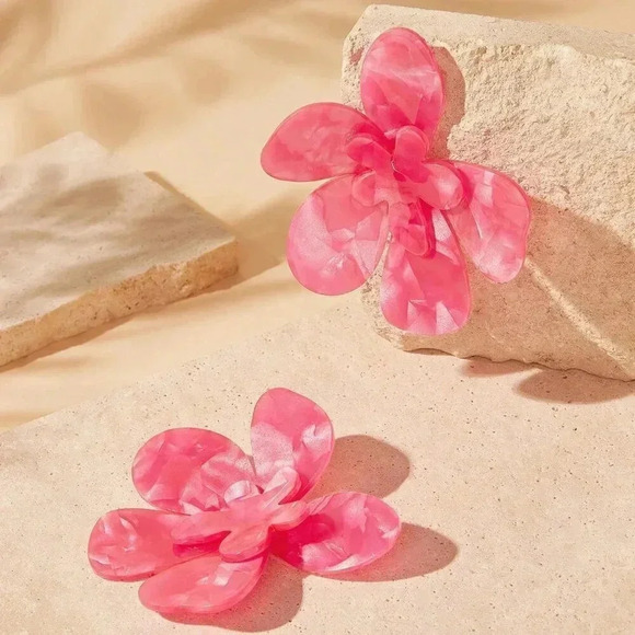 Hot Pink Women's Acetic Acid Floral Design Personality Earrings - Picture 7 of 7